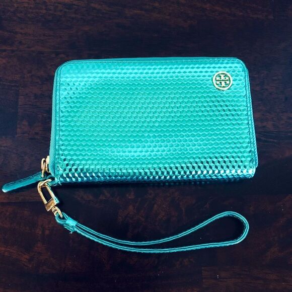 Tory Burch Metallic Blue Wristlet Wallet - Picture 1 of 9